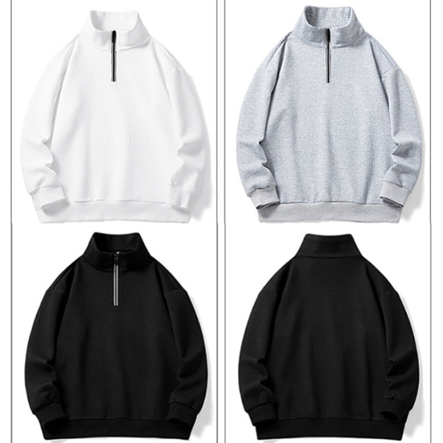 TIMETEX New Style Mens Sweatshirts Autumn Stand Collar Sweatshirt Plus Size Loose Plain 1/4 Zip Collar Sweatshirt