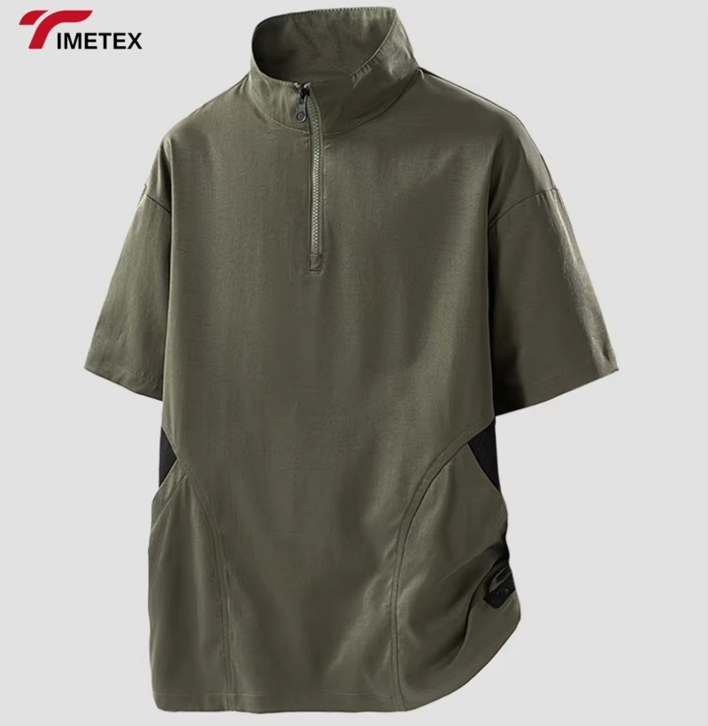 Men's Casual Summer Pullover T-Shirts Short Sleeve Hoodie Sweatshirt Loose Pocket Zipper Hip Hop Style Woven Fabric Solid Blank