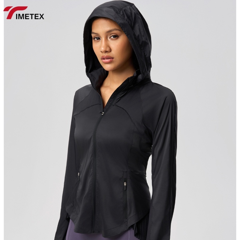 Women's Lightweight UPF50+ Yoga Top Regular Fit Breathable Quick-Dry Long-Sleeved Hooded Running Jacket 100% Polyester Summer