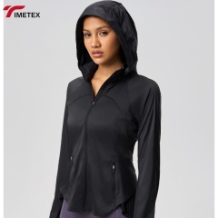 Women's Lightweight UPF50+ Yoga Top Regular Fit Breathable Quick-Dry Long-Sleeved Hooded Running Jacket 100% Polyester Summer