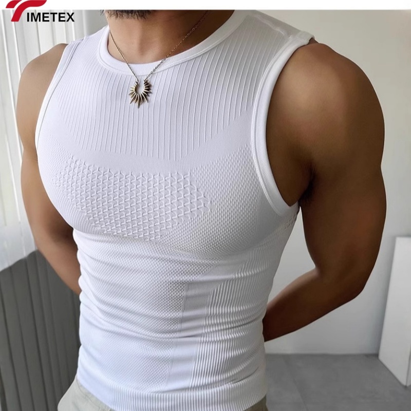 Men's Sleeveless Knitted Seamless Compression Shirt Gym Quick Dry Breathable Nylon Spandex Skinny Fit Custom Logo Athletic Vest