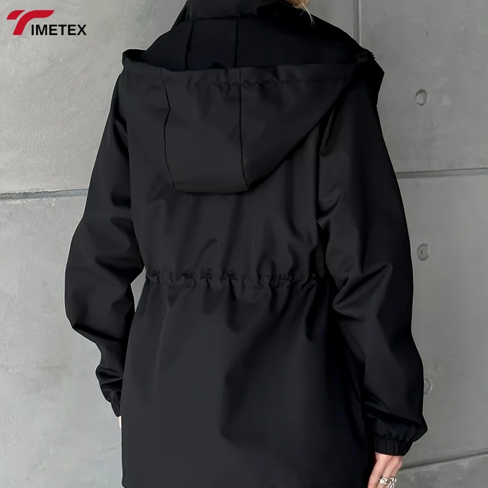 TIMETEX Women's Lightweight Breathable Waterproof Rain Jacket Hood Pockets Zipper Closure Printed Technics