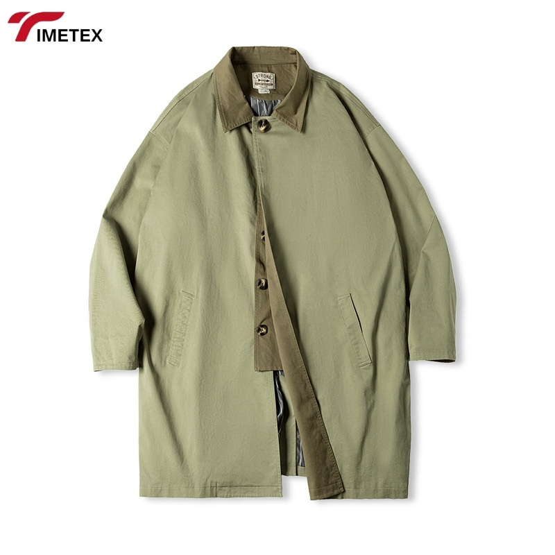 TIMETEX Custom Scottish Balmacaan Trench Coat for Men Winter Outwear Waterproof Lightweight Cotton Jacket with Contrast Collar