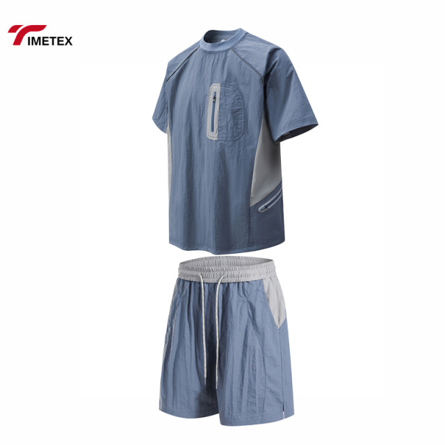 Mens Lightweight Breathable T-Shirt & Shorts Set OEM Custom Summer Activewear Four-Way Stretch Running Outfit Gym Fitness Set