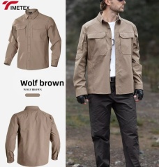 TIMETEX High Quality Slim Fit Men's Dress Shirts Autumn Breathable Linen/Cotton Mandarin Collar Anti-Wrinkle Custom Chest Pocket