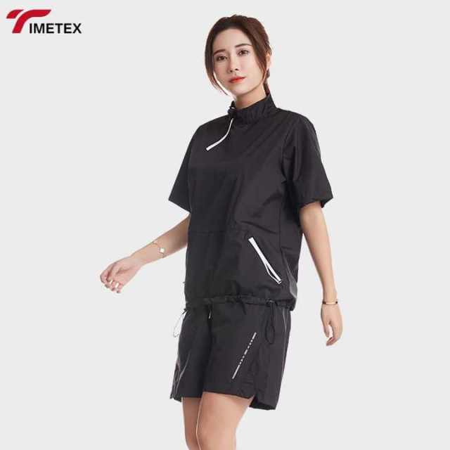 TIMETEX Custom Logo Short Sleeved SweatSuit for Gym Training Fitness Fat Burning Loose Weight Plus Size Sportswear Sauna Shorts