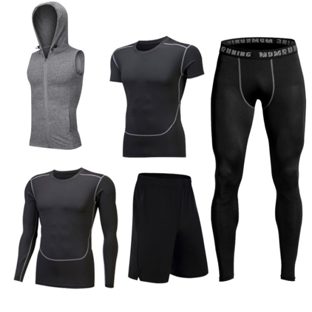 High Quality Men Quick Dry Tracksuit for Men Polyester Sportswear Track Suit Fitness Training Running 5 Piece Workout Set