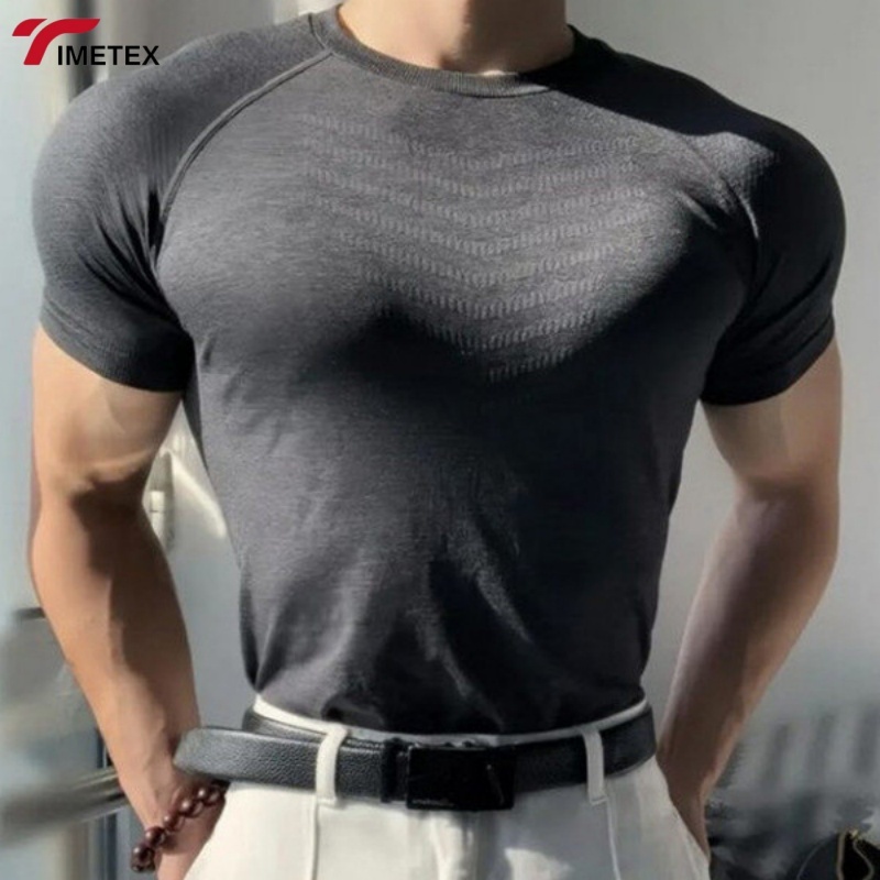 TIMETEX Custom Short Sleeve Lightweight Quick Dry Fit Running Fitness Mens Seamless Compression Muscle Gym t Shirt for Men