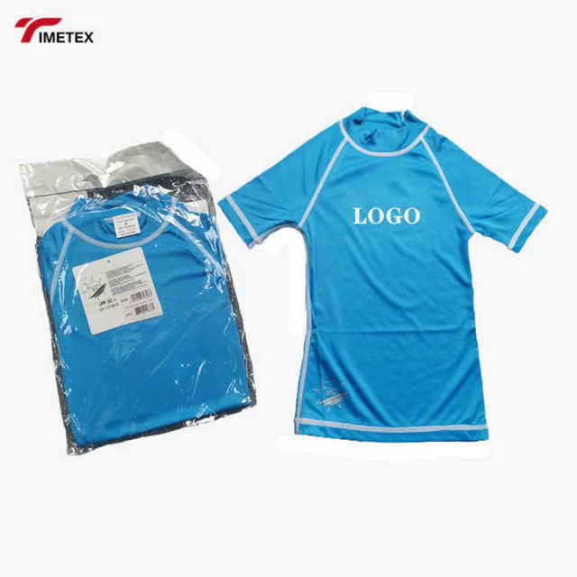 Wholesale Custom Logo Small Order Children Boy's Quick-dry Blue Sportswear Surf Swim Shirts UPF 50 Rash Guards for Kids