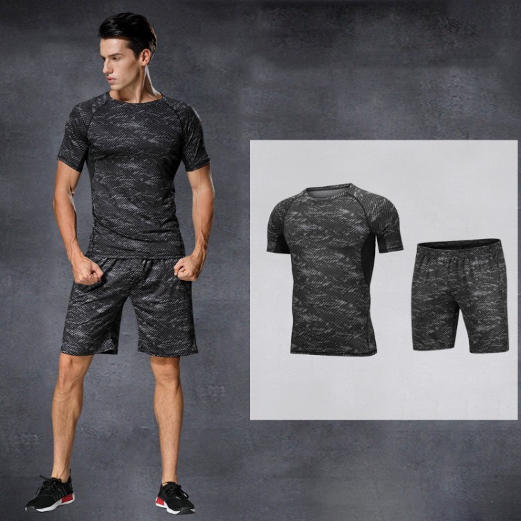 Outdoor Sport Gym Fitness Sets Men Short Sleeves Breathable 2 Piece Mens Set Workout Tracksuit