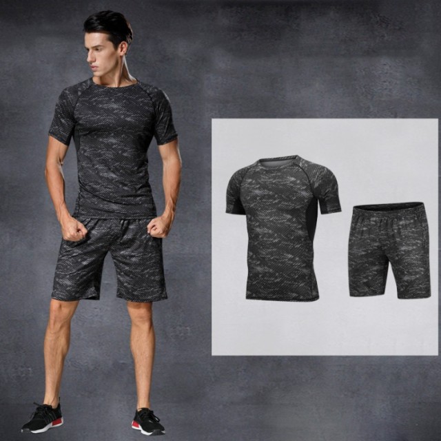 Outdoor Sport Gym Fitness Sets Men Short Sleeves Breathable 2 Piece Mens Set Workout Tracksuit