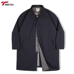 TIMETEX Custom Balmacaan Trench Coat Long Winter Outwear Waterproof Cotton Jacket with Contrast Collar and Woven Style