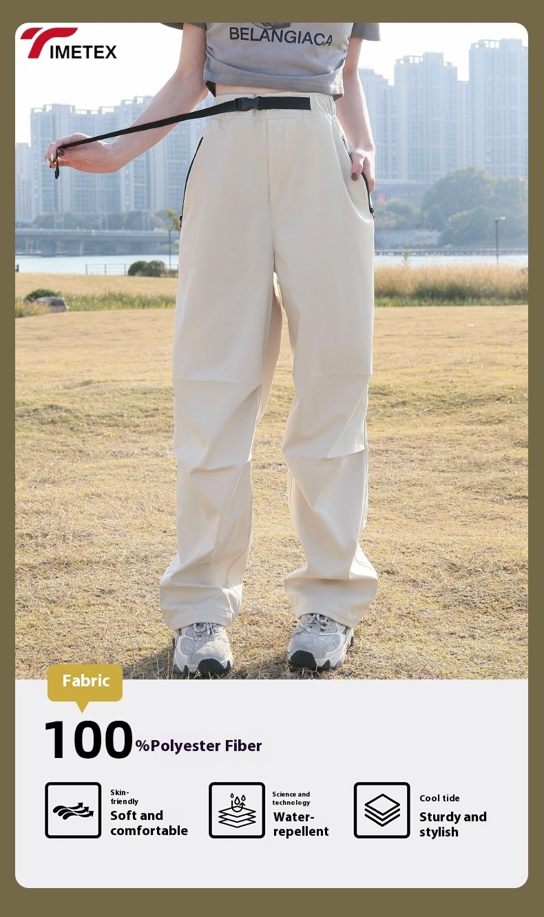 Women's Stylish Practical Anti-Pilling High Street Olive Drab Drawstring Wide-Leg Cargo Pants Breathable Anti-Wrinkle Loose Fit