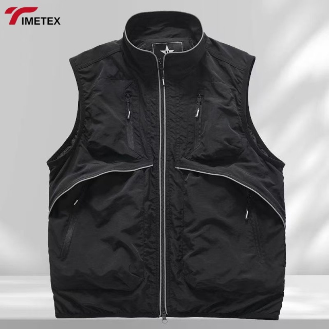 Lightweight Sleeveless Zipper Vest with Multi-Pocket and Stand-Up Collar Anti-Shrink Outdoor Workwear for Spring and Winter
