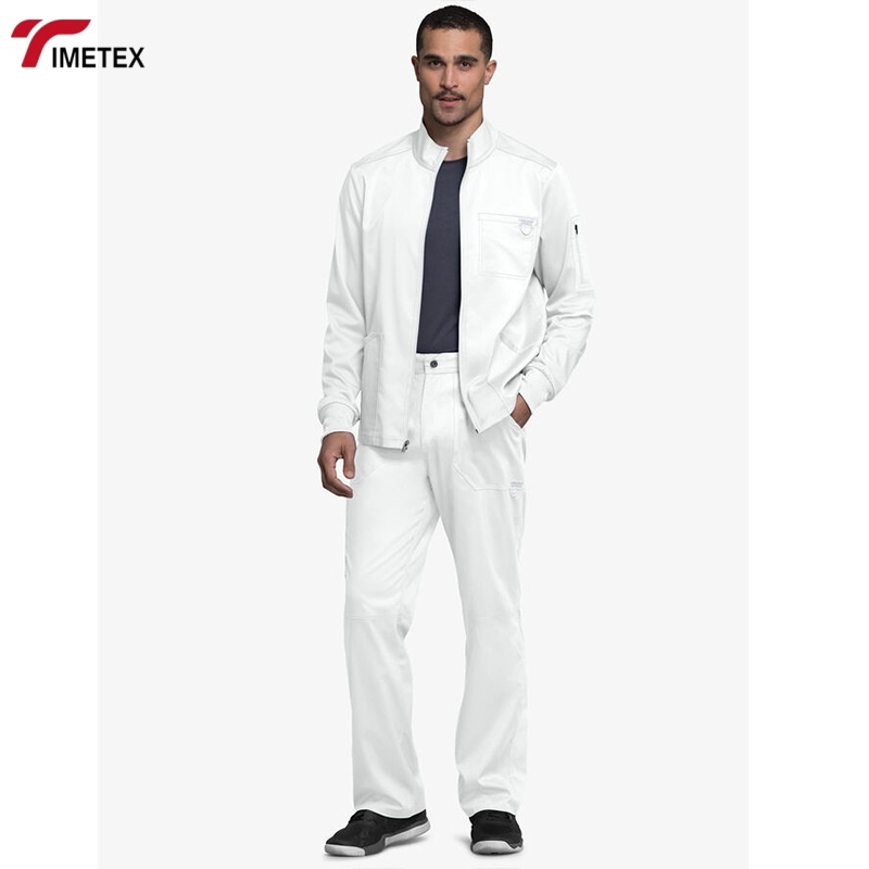 TIMETEX Customized Men's Stretch Scrubs Jacket with Zip Pocket Hospital Uniforms Printed with Various Methods