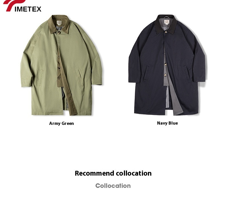 TIMETEX Custom Balmacaan Trench Coat Long Winter Outwear Waterproof Cotton Jacket with Contrast Collar and Woven Style