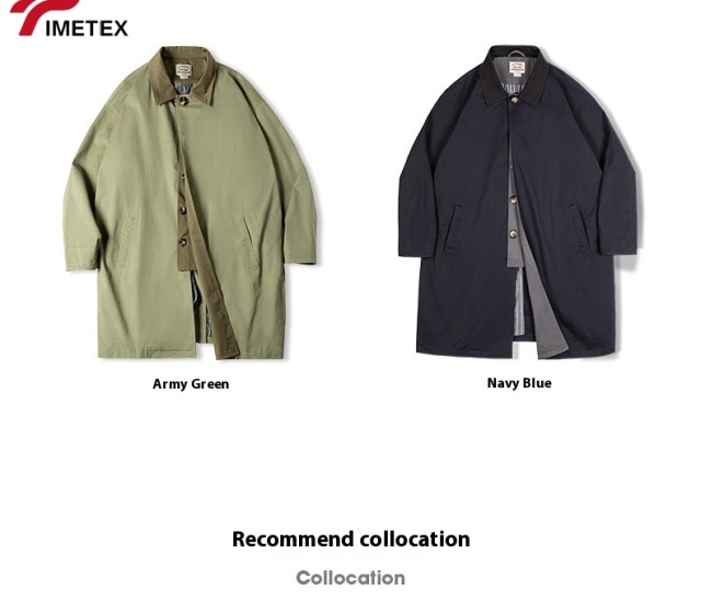 TIMETEX Custom Balmacaan Trench Coat Long Winter Outwear Waterproof Cotton Jacket with Contrast Collar and Woven Style