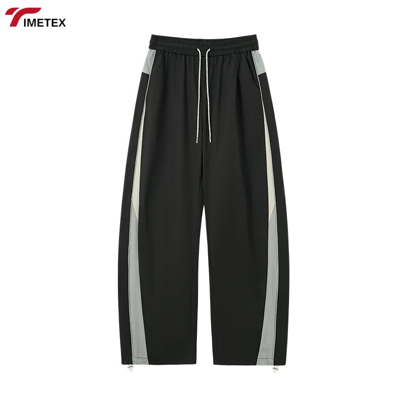 TIMETEX Custom Reflective Pipping Nylon Track Pants Men Vintage Sports Baggy Tracksuits Pants Patchwork Side Stripe Pants