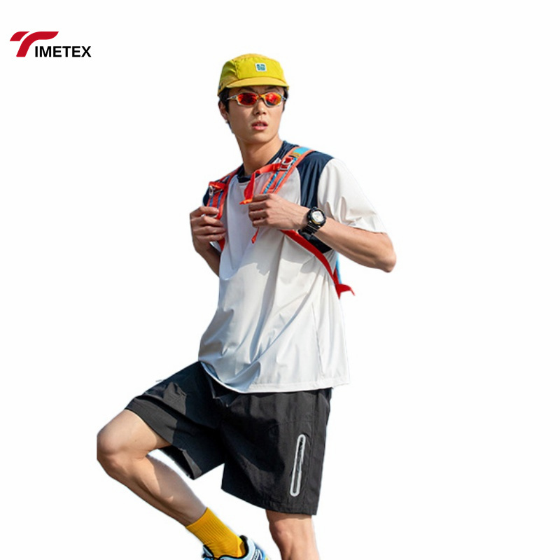 Active Summer T-Shirts with Contrast Shoulder Collar Short Design Tops
