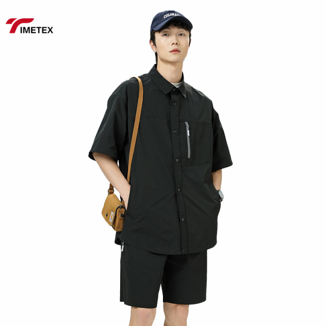 Summer Outdoor Fashion   Men's  Lace Short-Sleeved T-Shirt Single Breasted Casual Couple Shorts Suit