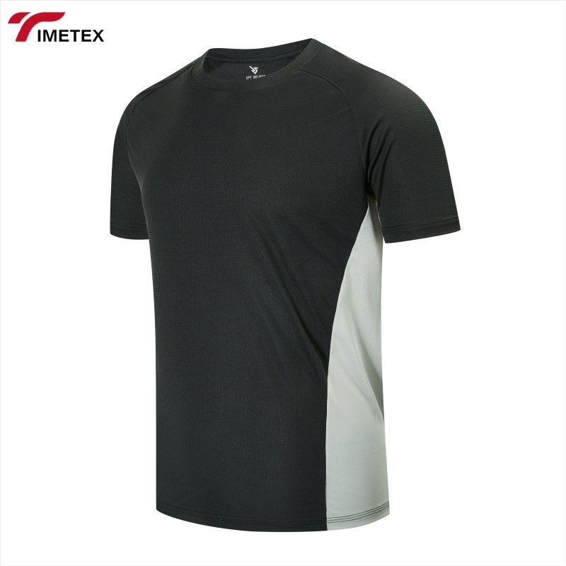 TIMETEX Short Sleeved Oneck Sporty Plaid Vinegar Fiber Sweatshirt Color Blocking Quick-drying Breathable Durable Custom logo