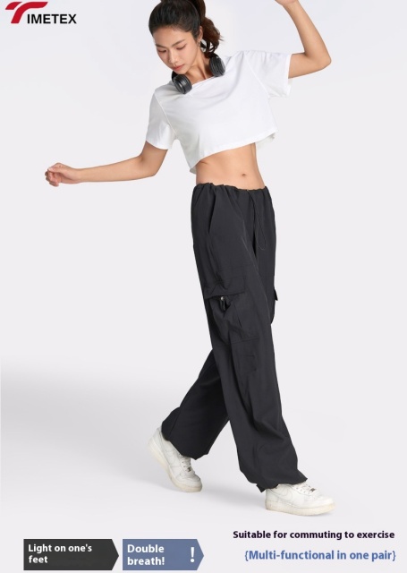 TIMETEX Unisex Outdoor Activity Sports Pants with Adjustable Waist Side Pockets Casual Yoga Running Essential Trousers Loose Fit