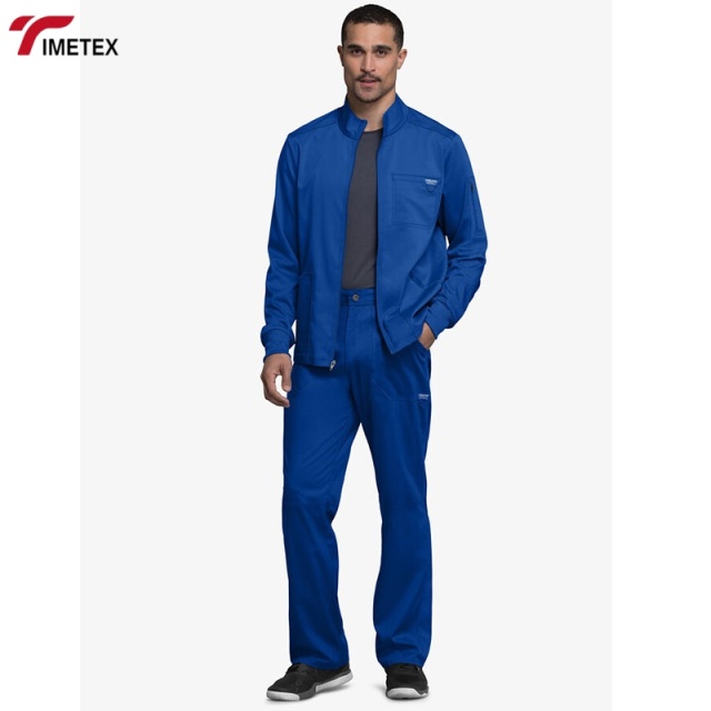 TIMETEX Customized Men's Stretch Scrubs Jacket with Zip Pocket Hospital Uniforms Printed with Various Methods