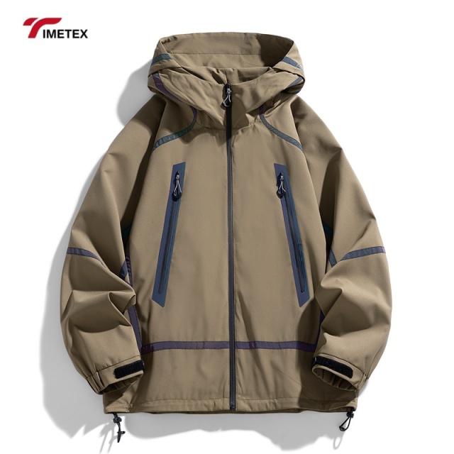 TIMETEX Men's 100% Polyester Windbreaker Jacket Autumn Water-Repellent Zipper Stand Reflective Accents Rabbit Dyed Front Outdoor