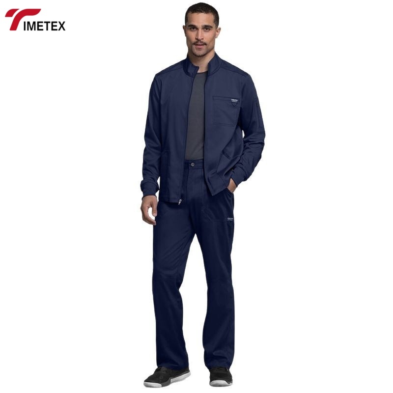 TIMETEX Customized Men's Stretch Scrubs Jacket with Zip Pocket Hospital Uniforms Printed with Various Methods