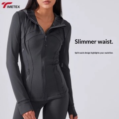 Custom LOGO Women's Long Sleeve Gym Fitness Top Slim Fit Athletic Wear Full Zip up Outdoor Yoga Hooded Jacket with Pocket