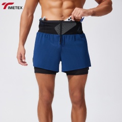 Mens Active Marathon Split Shorts Solid Polyester Quick Dry Shorts with Underwear for Men Custom logo Seamless Running Shorts