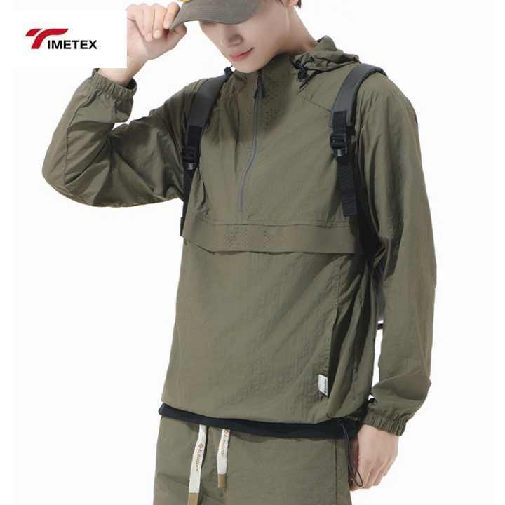 TIMETEX  Custom Lightweight Polyester Shell Quarter Zipper Pullover Windbreaker Hooded Anorak for Spring Sun Protection Clothing