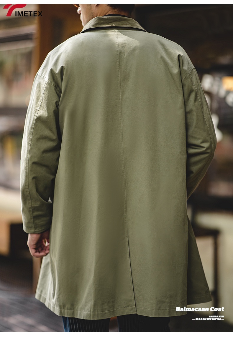 TIMETEX Custom Scottish Balmacaan Trench Coat for Men Winter Outwear Waterproof Lightweight Cotton Jacket with Contrast Collar