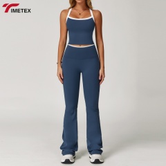 TIMETEX Women's 2-Piece Sporty Set Contrast Trim Crop Top High-Waisted Shorts Four-Way Stretch Quick Dry Eco-Friendly Breathable