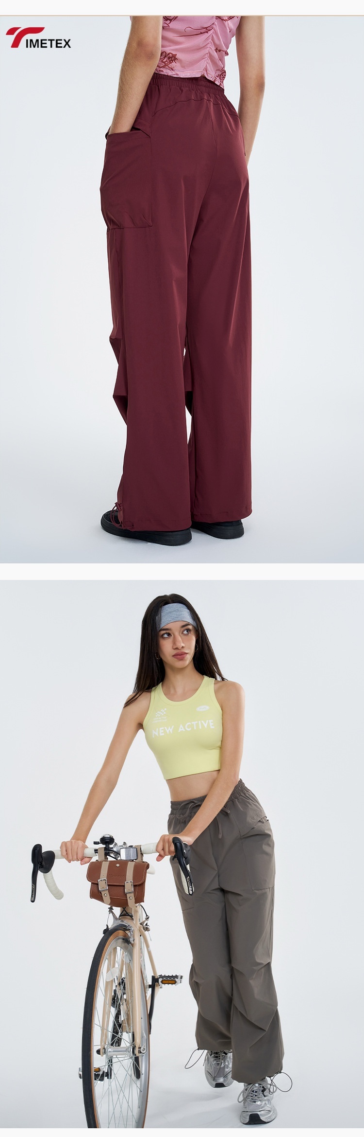 TIMETEX American Retro Style Quick-Dry Breathable Cargo Pants for Women Casual Sports Outdoor Running Hiking Elastic Waist ODM