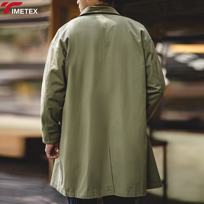 TIMETEX Custom Balmacaan Trench Coat Long Winter Outwear Waterproof Cotton Jacket with Contrast Collar and Woven Style