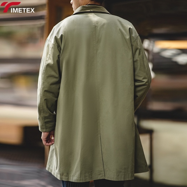 TIMETEX Custom Balmacaan Trench Coat Long Winter Outwear Waterproof Cotton Jacket with Contrast Collar and Woven Style