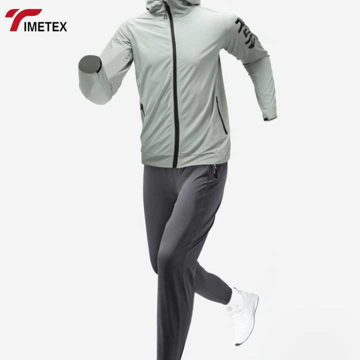 TIMETEX Men's Lightweight Customizable Windbreaker Waterproof Autumn Outdoor Training Jacket Hooded Zipper Solid Casual Set
