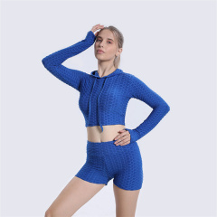 TIMETEX Women Sportswear 2 Piece Set Women Gym Fitness Sets Women Leggings Anti Cellulite Long Sleeve Crop Tops