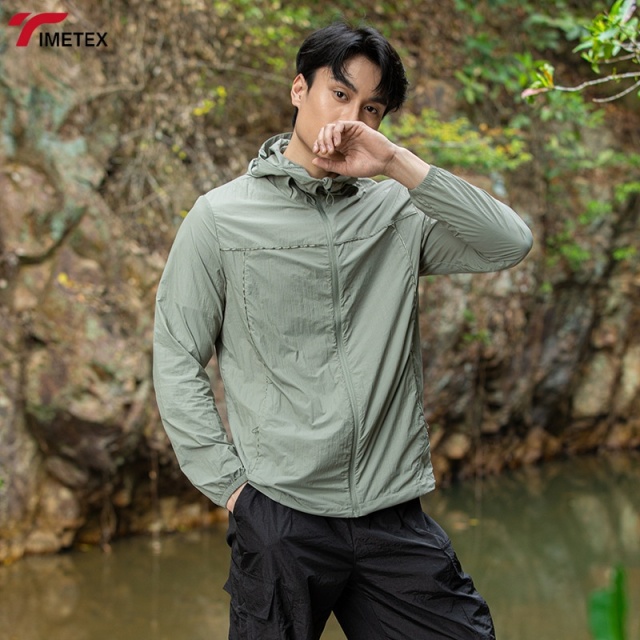 TIMETEX Unisex Summer Casual Windbreaker Jacket with Hood Stand Zipper Sun Protection for Men and Women Thin Breathable