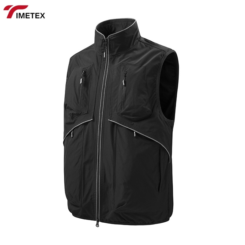 Lightweight Sleeveless Zipper Vest with Multi-Pocket and Stand-Up Collar Anti-Shrink Outdoor Workwear for Spring and Winter