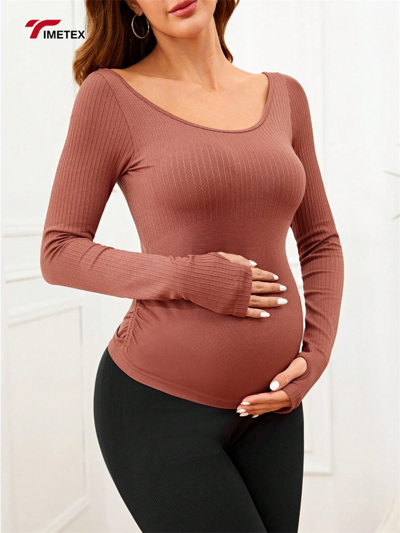New Solid Color High Stretch Pregnant Women Yoga Shirt Seamless Long Sleeve Shirt