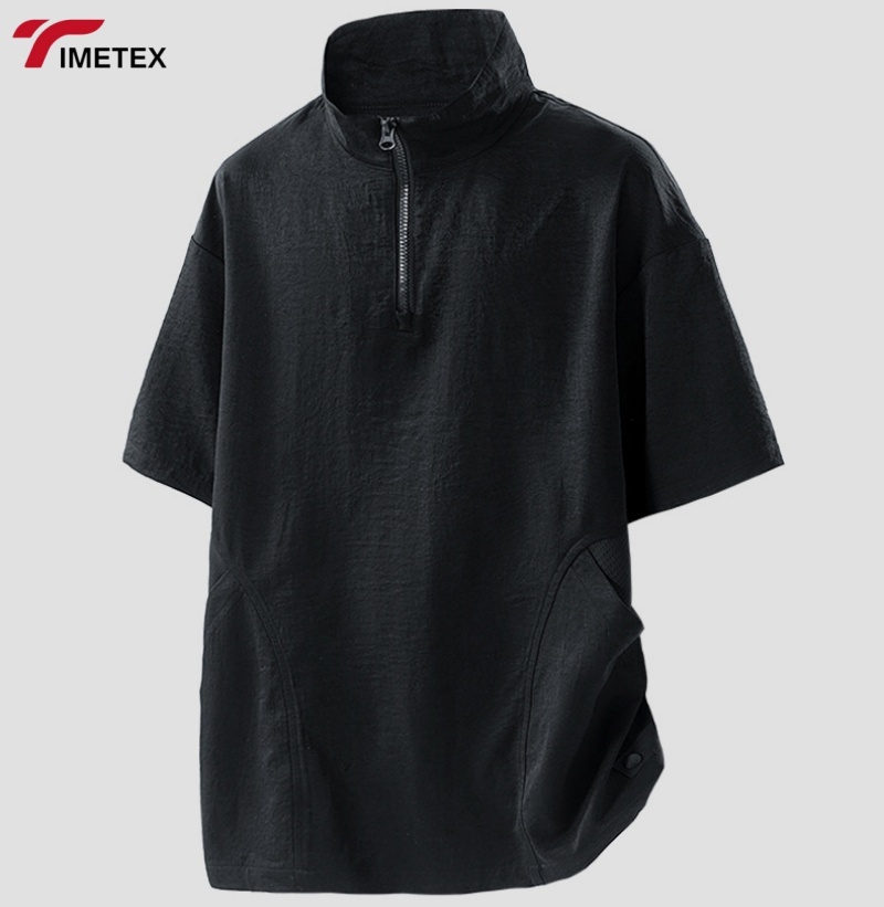 Men's Casual Summer Pullover T-Shirts Short Sleeve Hoodie Sweatshirt Loose Pocket Zipper Hip Hop Style Woven Fabric Solid Blank