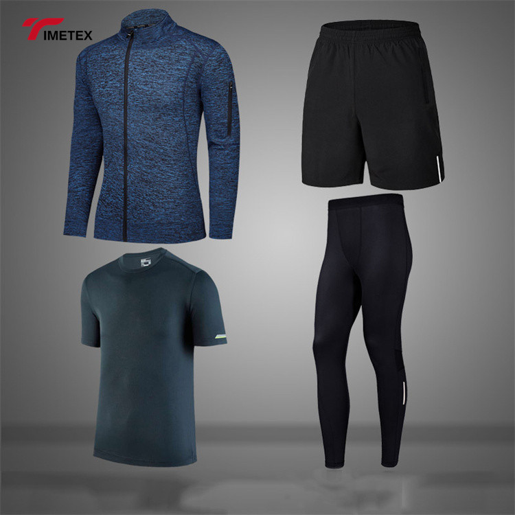 Wholesale  Autumn Men Fashion 4Pcs Set Tracksuit  Men Gym Tights Sportswear Compression Pants Shirt Top Long Sleeve Jacket Suit