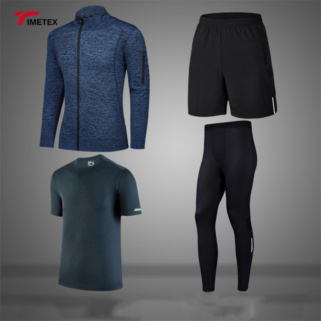 Wholesale  Autumn Men Fashion 4Pcs Set Tracksuit  Men Gym Tights Sportswear Compression Pants Shirt Top Long Sleeve Jacket Suit