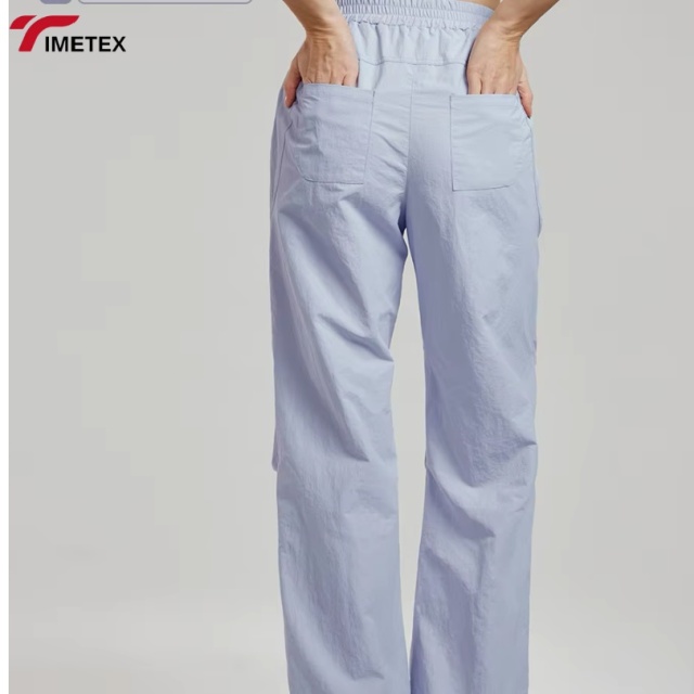 TIMETEX Women's High Waist Nylon Gym Jogger Pants Plus Size Fitness Activewear Breathable Flat Elastic Waist Sports Baggy Pocket