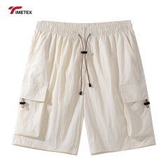 Summer Casual Five Quarter Sports Shorts Eco-Friendly Woven Mid Waist Loose Breathable Drawstring Closure Solid Cargo Shorts