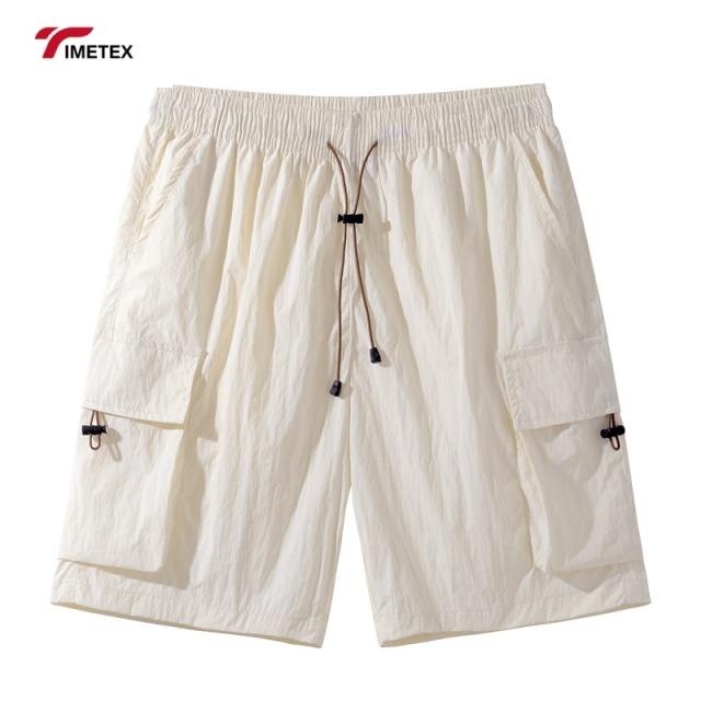 Summer Casual Five Quarter Sports Shorts Eco-Friendly Woven Mid Waist Loose Breathable Drawstring Closure Solid Cargo Shorts