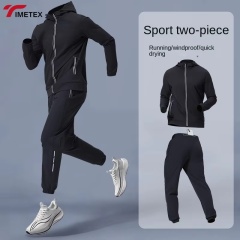 TIMETEX Vintage Solid Sports Breathable Sweat-Absorbent Quick Dry Lightweight Hooded Jacket 2-Piece Running Training Tracksuit