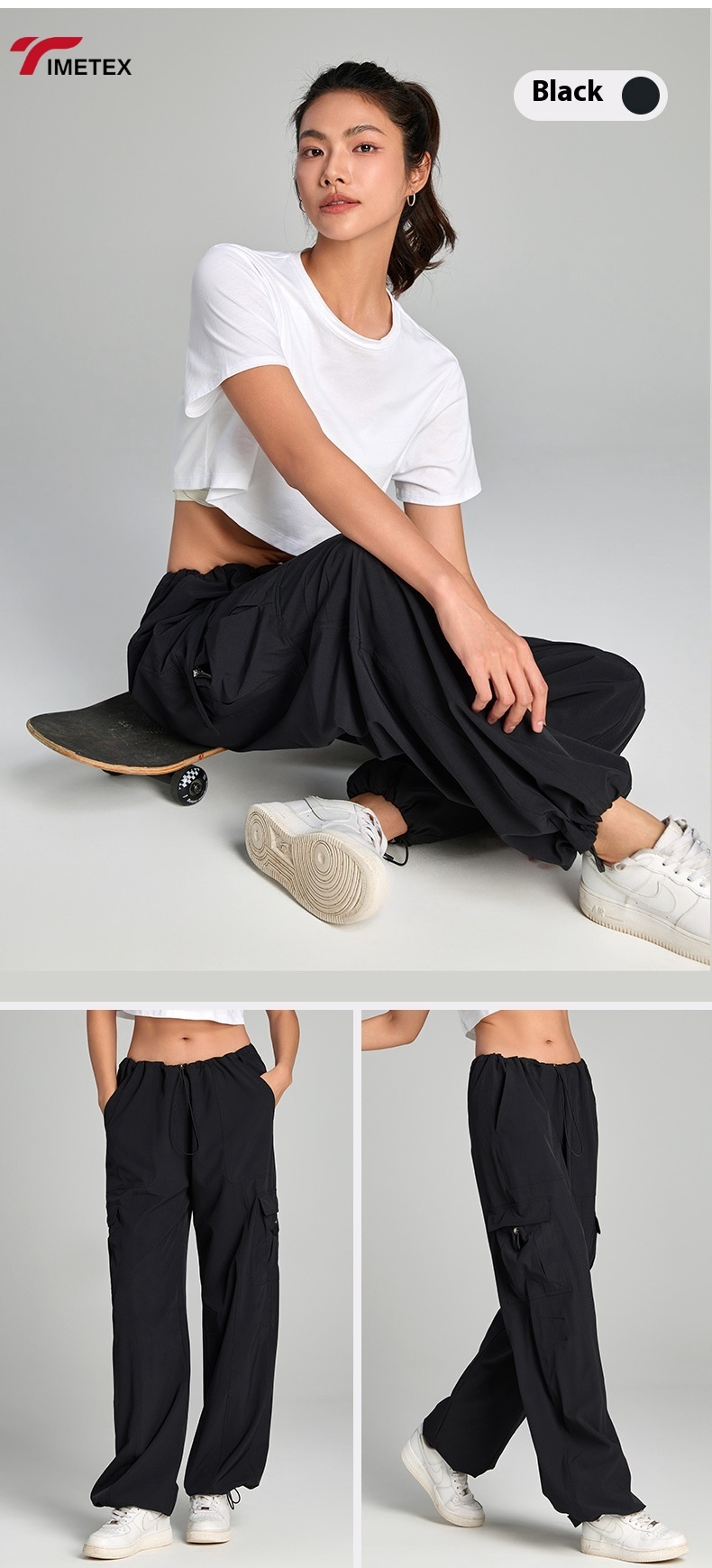 TIMETEX Unisex Outdoor Activity Sports Pants with Adjustable Waist Side Pockets Casual Yoga Running Essential Trousers Loose Fit